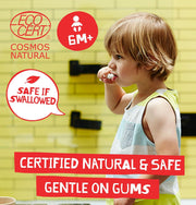 Jack N' Jill Natural Certified Toothpaste Banana, toothpaste tube packaging, banana flavour, 50g, product information