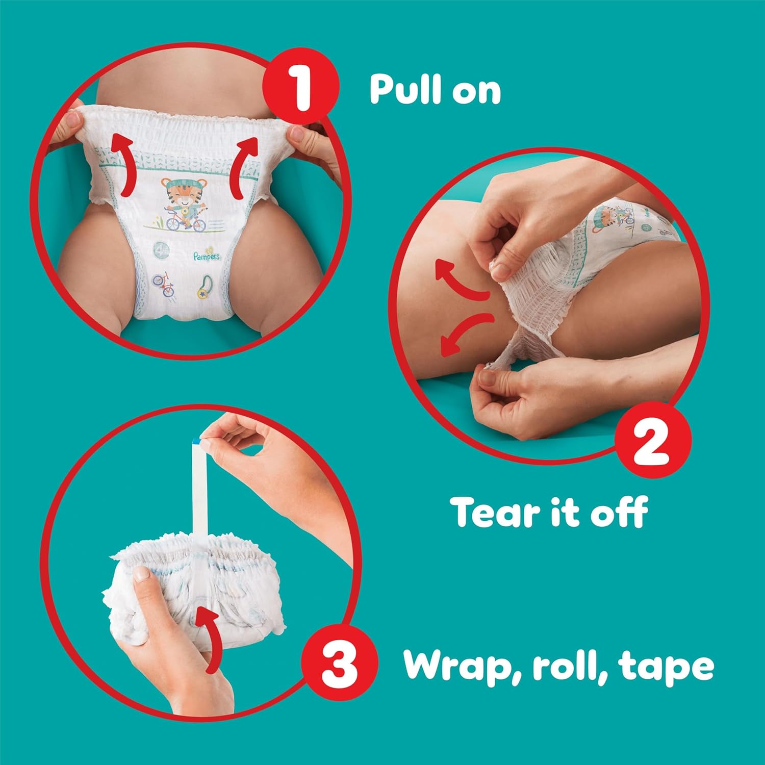 How to Use: Pampers Baby-Dry Pants Size 7 50 nappies pull on and tear off use