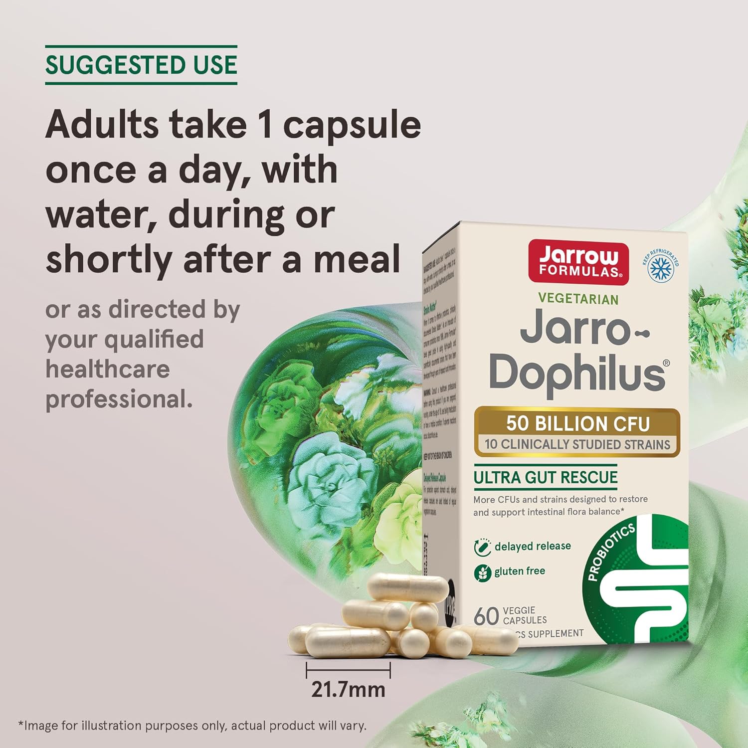 How to Use Image: Jarrow Formulas Jarro-Dophilus 50 billion CFU veggie capsules 60 count usage