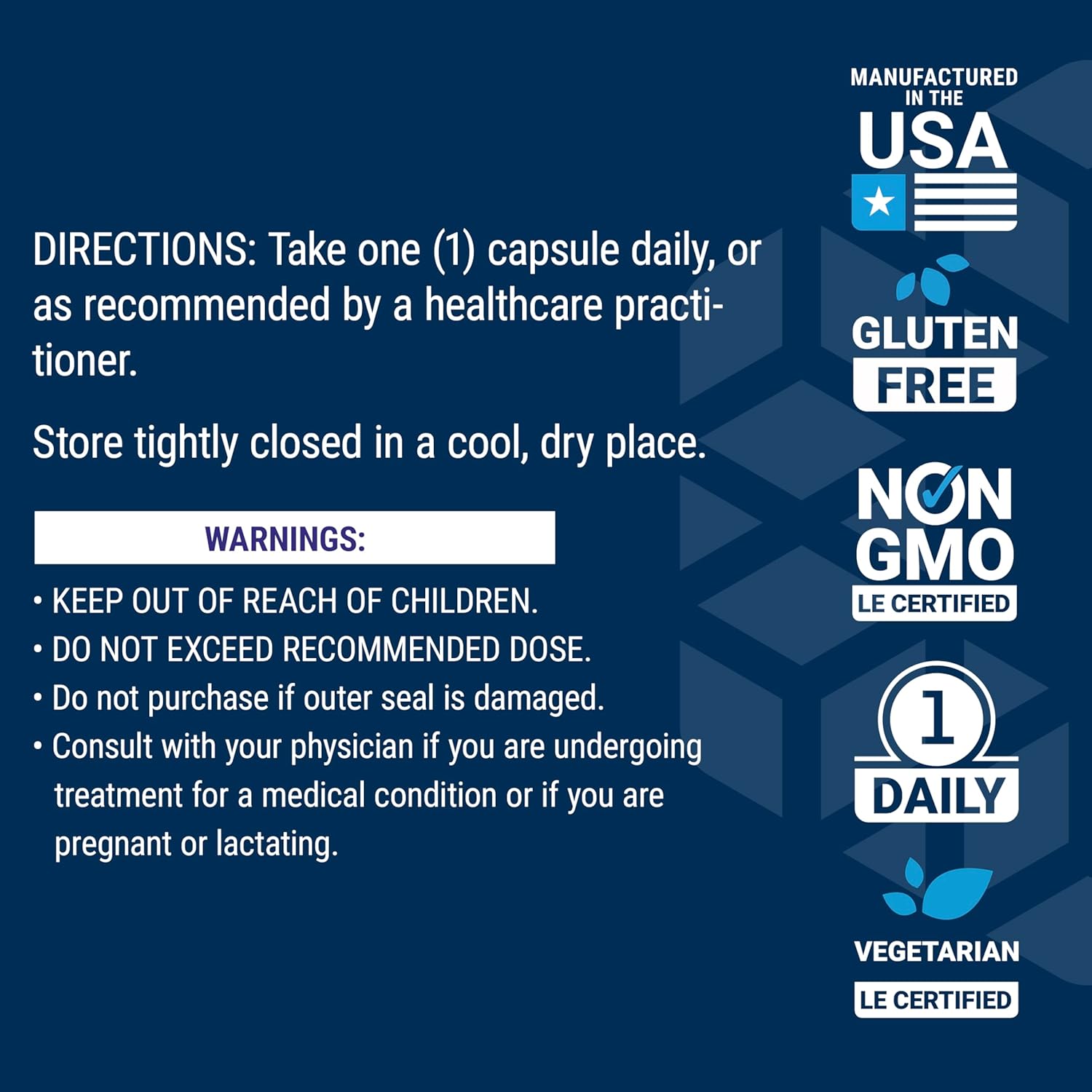 Supplement facts for Life Extension Lactoferrin showing 300mg dosage & warning.