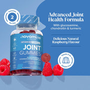 Novomins Joint Gummies Raspberry 60 Count natural raspberry flavour 2 per day gummies