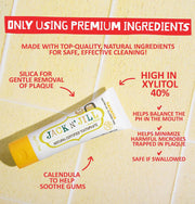 Jack N' Jill Natural Certified Toothpaste Banana, toothpaste tube packaging, banana flavour, 50g, ingredients information