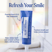 Dr. Bronner's Peppermint Fluoride Free Toothpaste 105ml tube and box for everyday oral care
