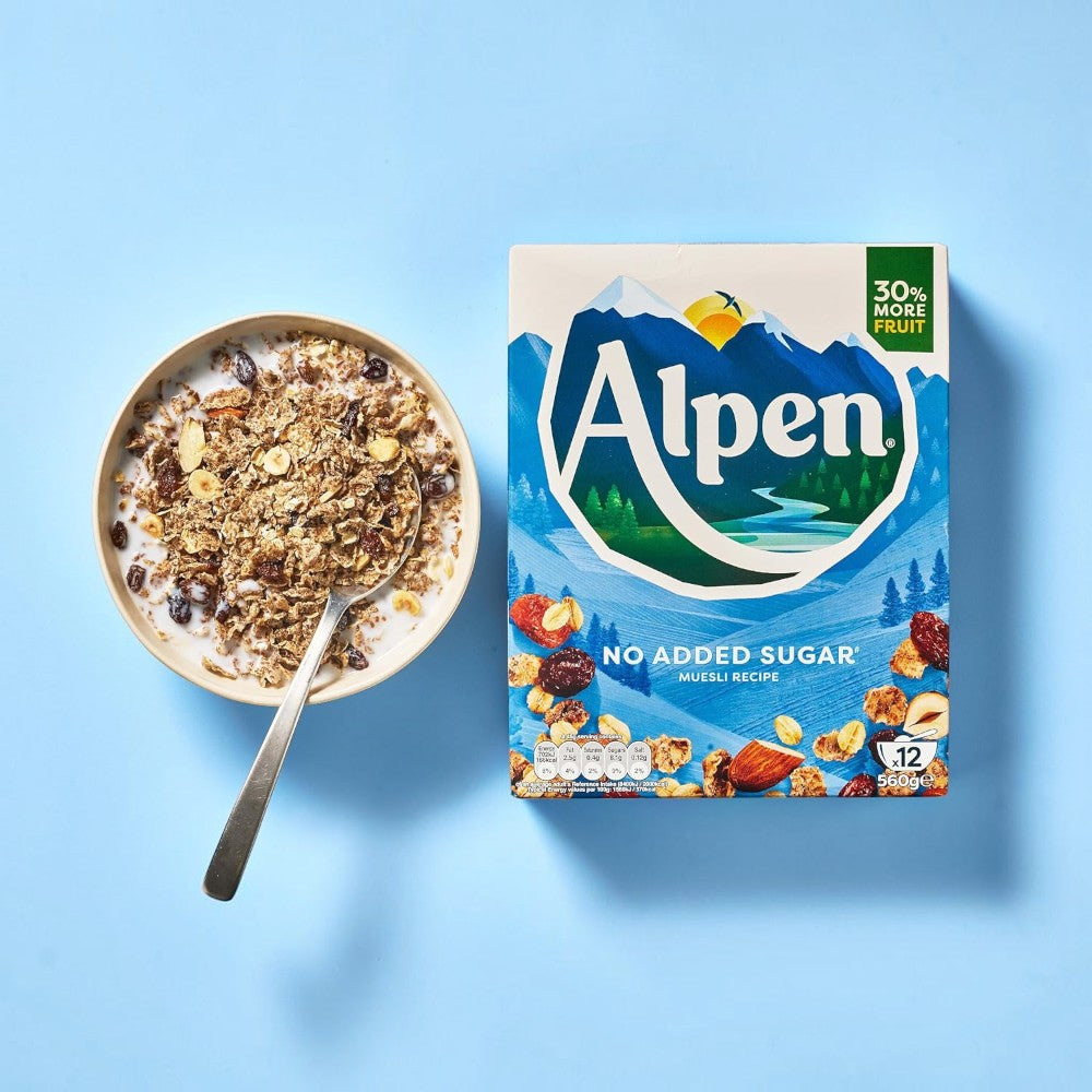 Alpen No Added Sugar Muesli Recipe 950g cereal pack served as a breakfast cereal