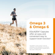 Person running on a hill with Equazen advertisement about Omega 3 and Omega 6 capsules.