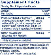 Supplement facts for Life Extension relaxation formula with ashwagandha and milk peptides.