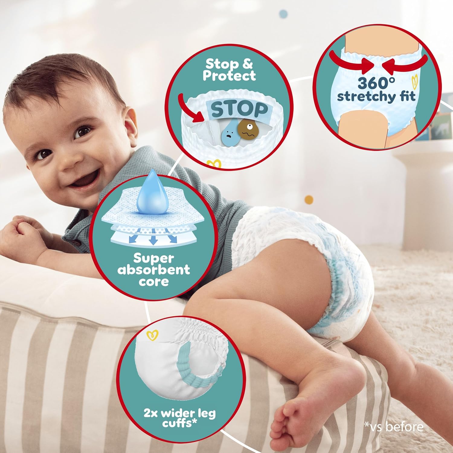 Lifestyle/use image: Pampers Baby-Dry Pants Size 6 108 nappies baby wearing nappy pants