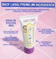 Jack N' Jill Natural Certified Toothpaste Blackcurrant, toothpaste tube packaging, blackcurrant flavour, 50g, ingredients information