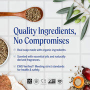 Dr. Bronner's Almond Pure-Castile Liquid Soap bottle, almond scent, 945ml, ingredients