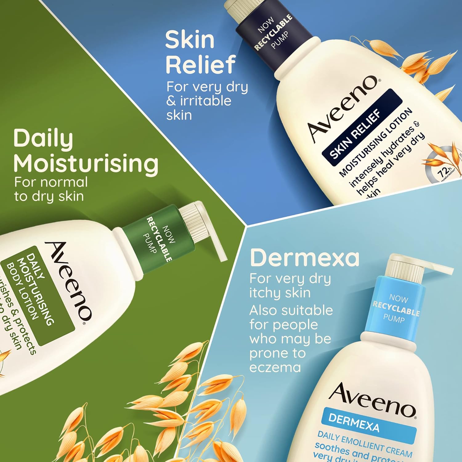 Aveeno Daily Moisturising Body Lotion with Nourishing Oat variants.