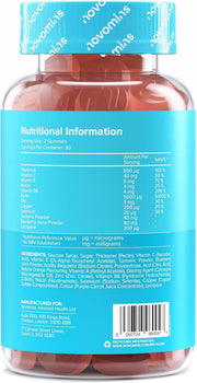 Novomins Hair Skin Nails Gummies Orange 60 Count ingredients nutritional label with barcode