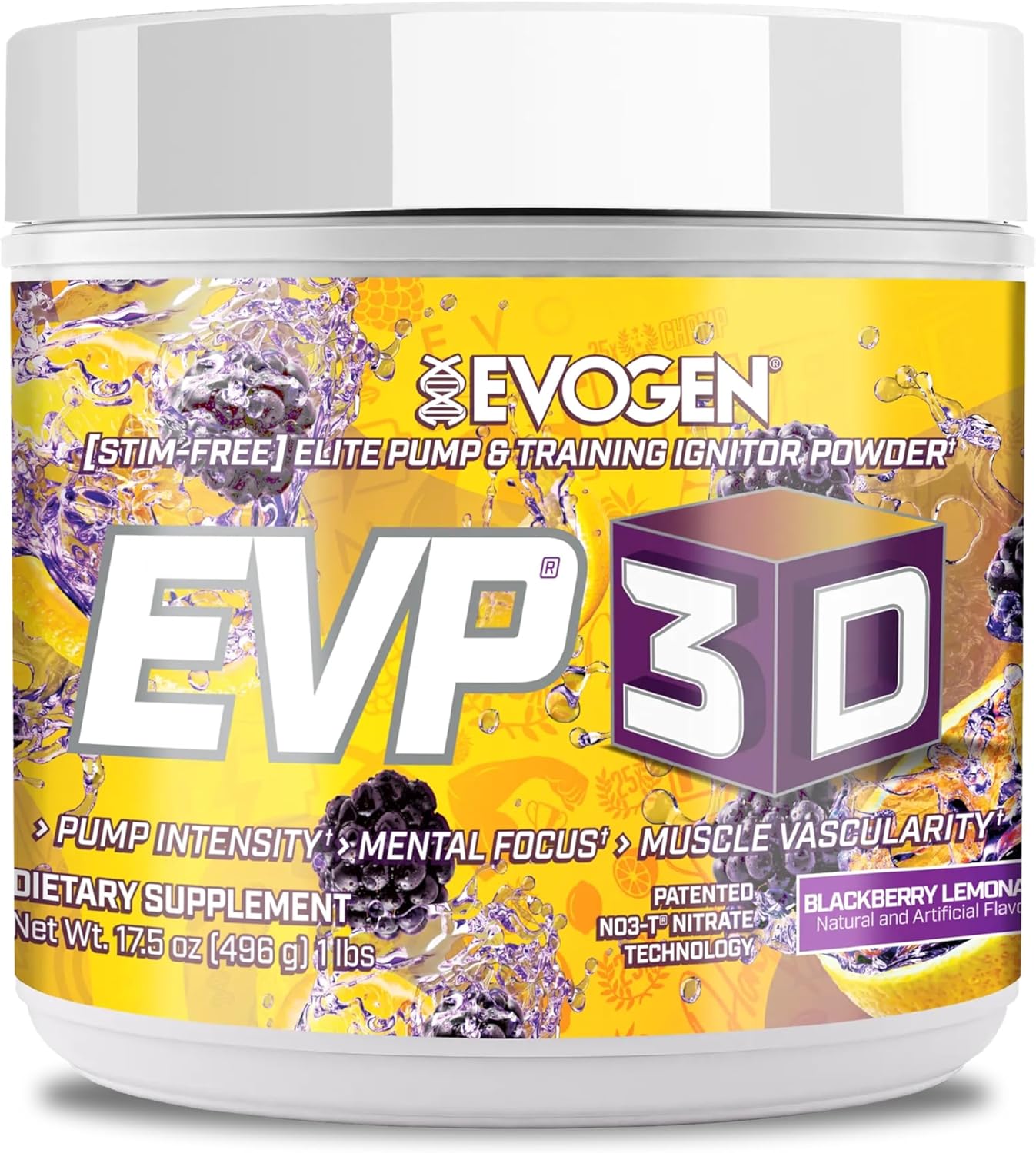 Evogen EVP-3D Pre-Workout BlackBerry Lemonade 496g tub supplement