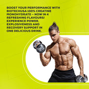 BioTechUSA 100% Creatine Monohydrate orange powder mixed drink serving orange flavour 300g quantity