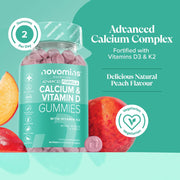 Novomins Calcium Vitamin D K2 Gummies Peach 60 Count natural peach flavour 2 per day gummies