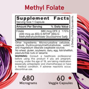 Jarrow Formulas Methyl Folate 400mcg supplement facts ingredients veggie capsules 60 count