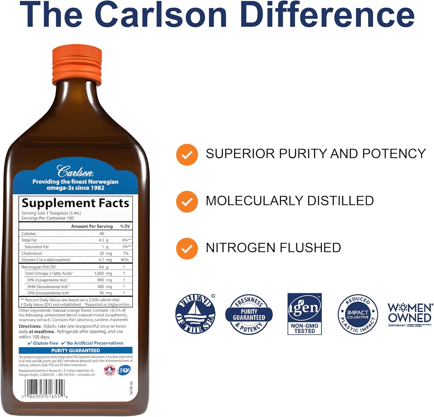 Carlson The Very Finest Fish Oil Liquid 1600 mg Omega-3