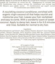 Urtekram Nourishing Coconut Conditioner tube, coconut scent, 180ml, ingredients