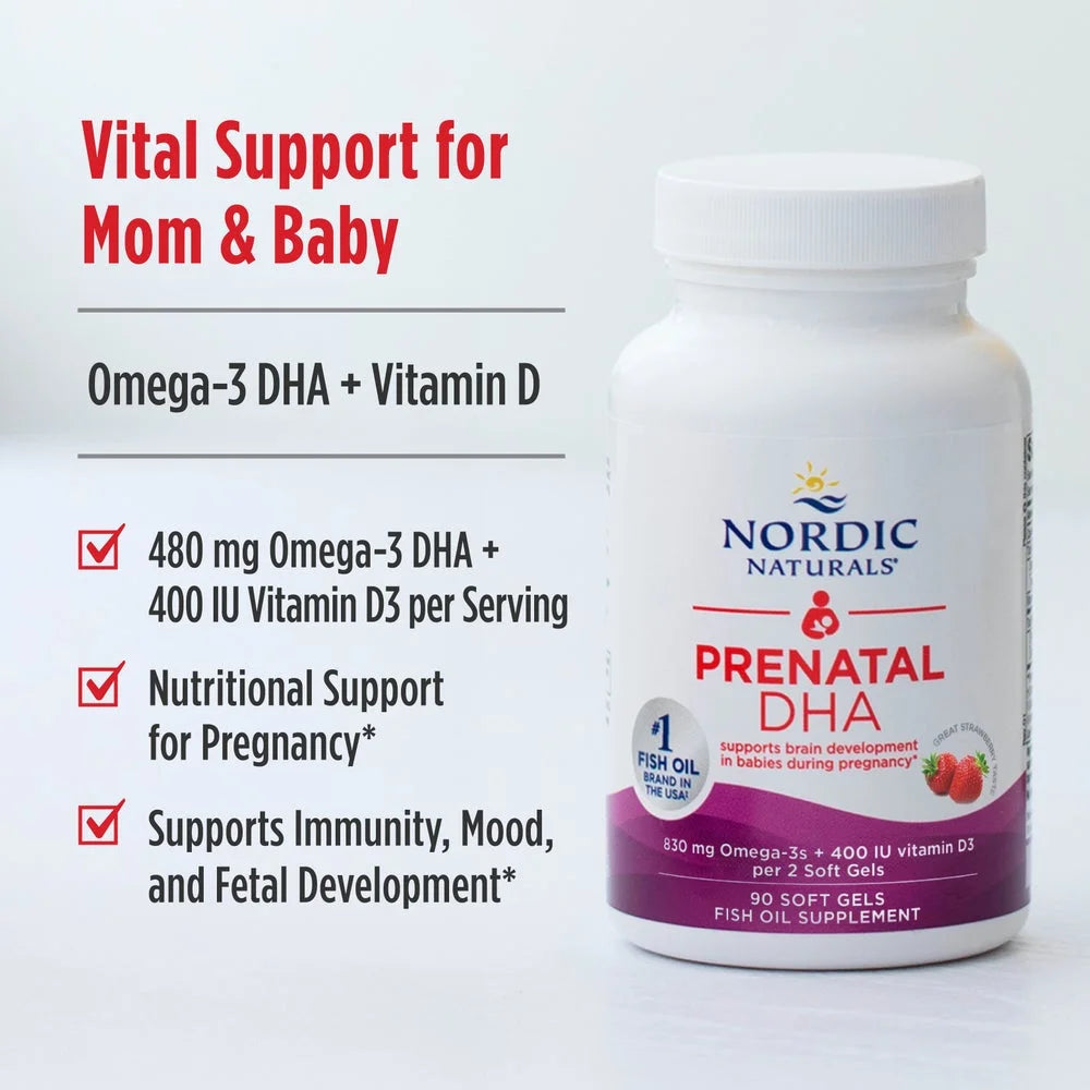 Nordic Naturals Prenatal DHA - Softgel con 830mg di Omega-3 e Vitamina D3