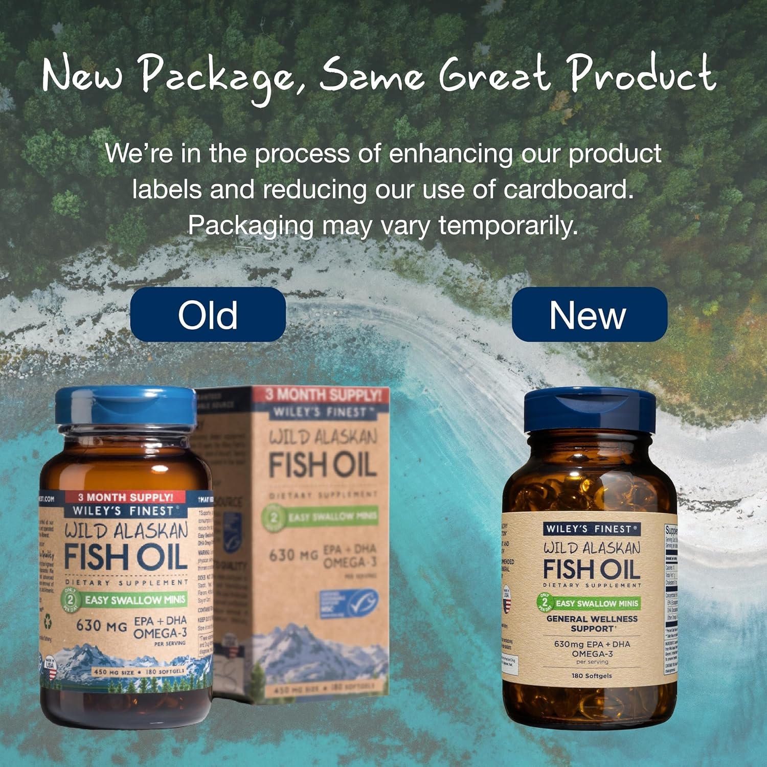 Wiley's Finest Easy Swallow Minis Omega-3 Fish Oil - 180 Softgels old & new packaging