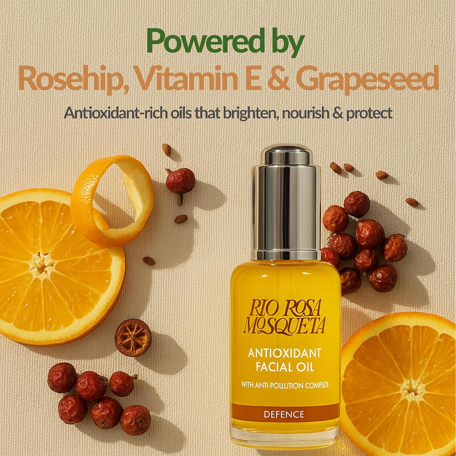 Rio Rosa Mosqueta Antioxidant Facial Oil Defence daily facial skincare bottle 30ml