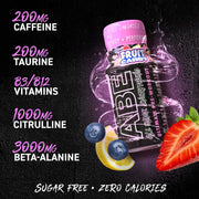 Anbe pre-workout supplement bottle with nutritional information on a black background