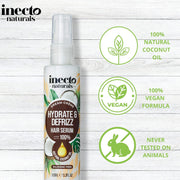 Inecto Naturals Dream Crème Hydrate & Defrizz Hair Serum tube coconut fragrance 100ml ingredients and product information panel