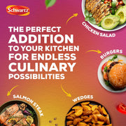 Lifestyle/use image: Schwartz Blackened Cajun Seasoning used on chicken seafood and vegetables 550g