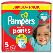 Front image: Pampers Baby-Dry Pants Size 5 jumbo pack 64 nappies packaging