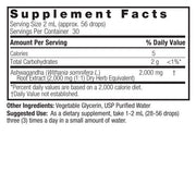 Nature’s Answer Ashwagandha liquid extract supplement facts 60ml bottle