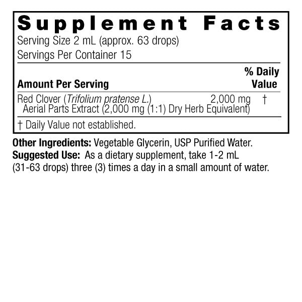 Nature’s Answer Red Clover liquid extract supplement facts 30ml bottle