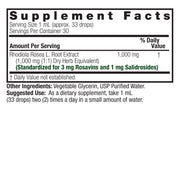 Nature’s Answer Rhodiola Root liquid extract supplement facts 30ml bottle