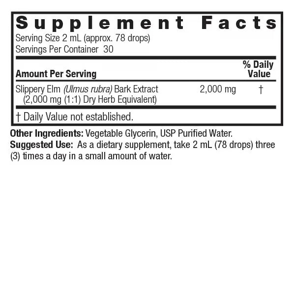 Nature’s Answer Slippery Elm Alcohol-Free Liquid Extract 60ml supplement facts label