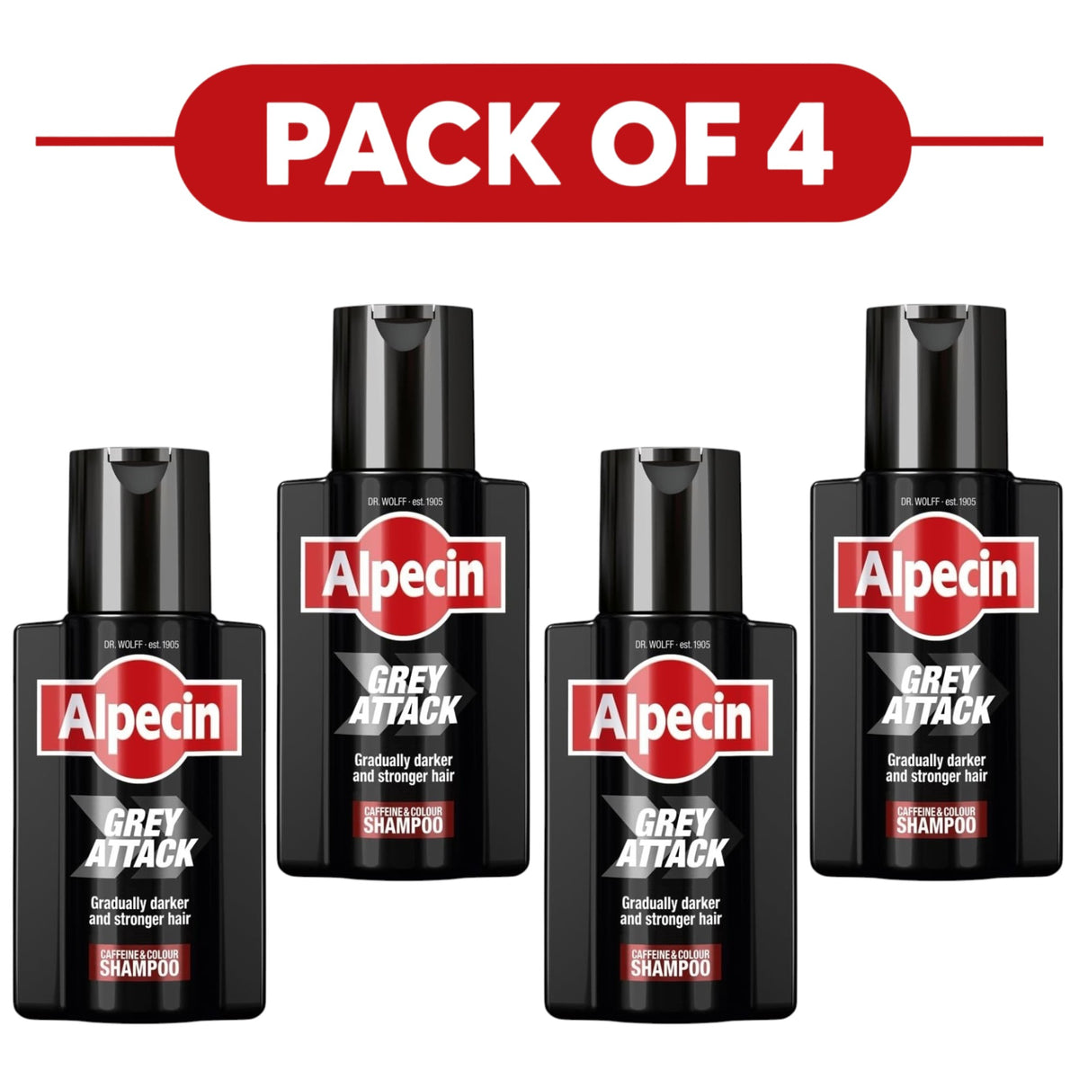 Alpecin Grey Attack Caffeine & Colour Shampoo 200ml Pack of 4