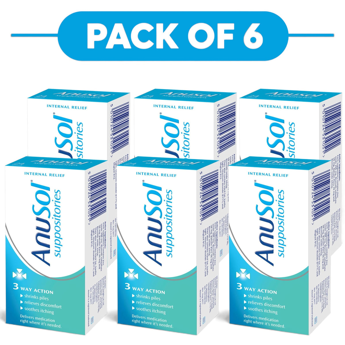 Anusol Suppositories with Zinc Oxide & Balsam Peru 24 Count Pack of 6
