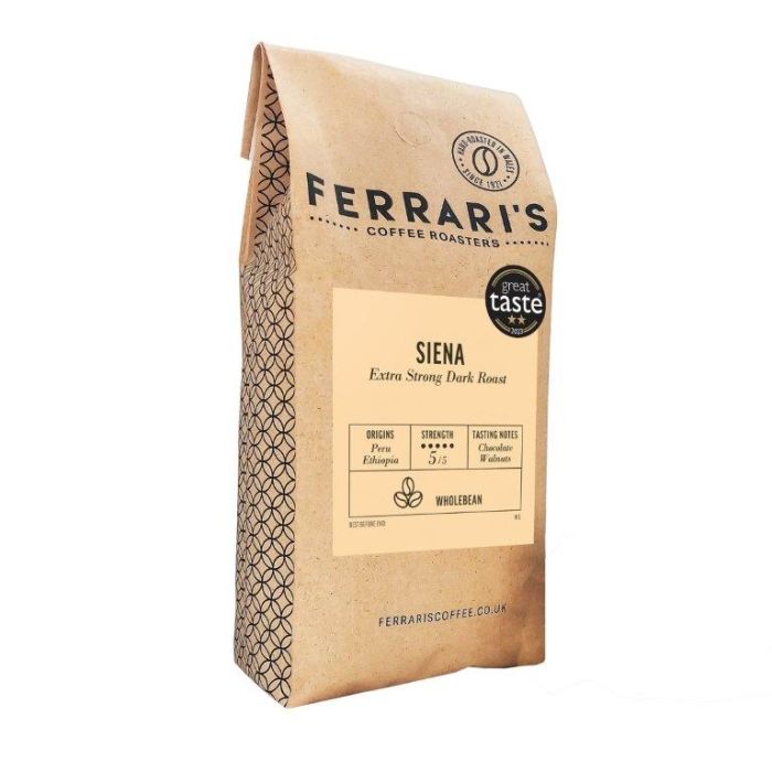 Ferrari's Coffee Roasters Siena dark roast whole coffee beans 1kg bag packaging front