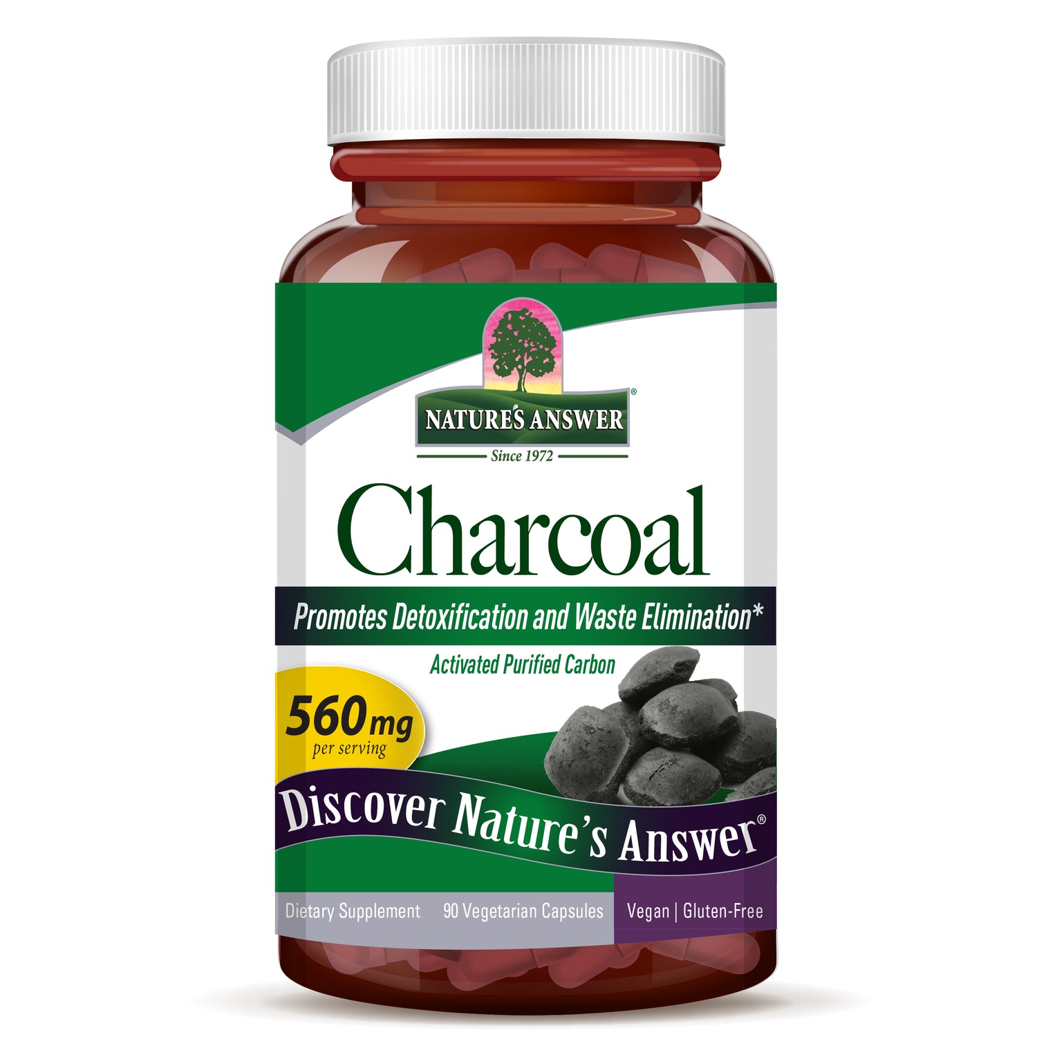 Nature's Answer Activated Charcoal Capsules 90 count vegan supplement front label