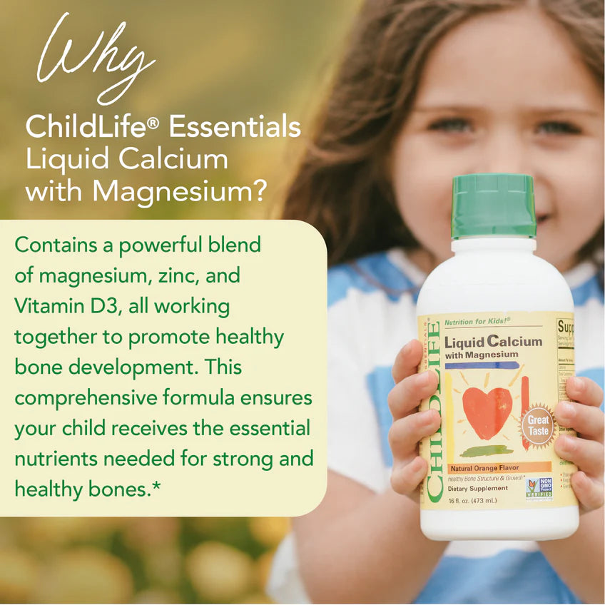 ChildLife Essentials Liquid Calcium Magnesium kids liquid supplement orange flavour 473ml