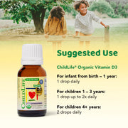 ChildLife Essentials Vitamin D3 Drops usage instructions liquid dropper 400 IU 6.25ml