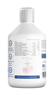 Supplement facts & ingredients image: Swedish Nutra Collagen Gold Retinol supplement facts ingredients 500ml bottle