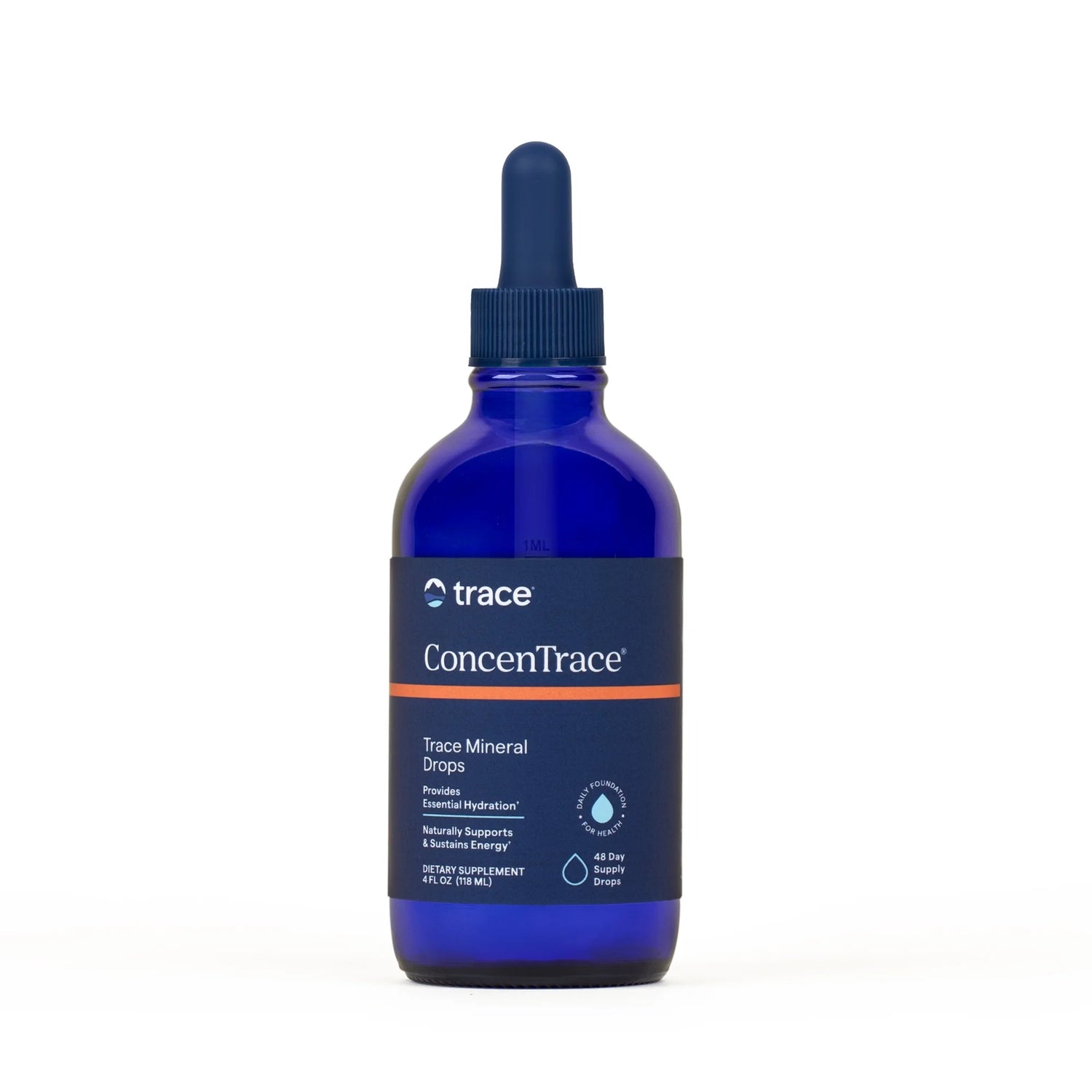 Front Image: Trace Minerals ConcenTrace trace mineral drops liquid glass bottle 118ml