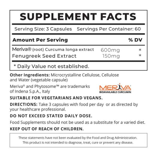 Supplement facts & ingredients image: Good Health Naturally Curcumin X4000 supplement facts ingredients turmeric fenugreek capsules 180 count