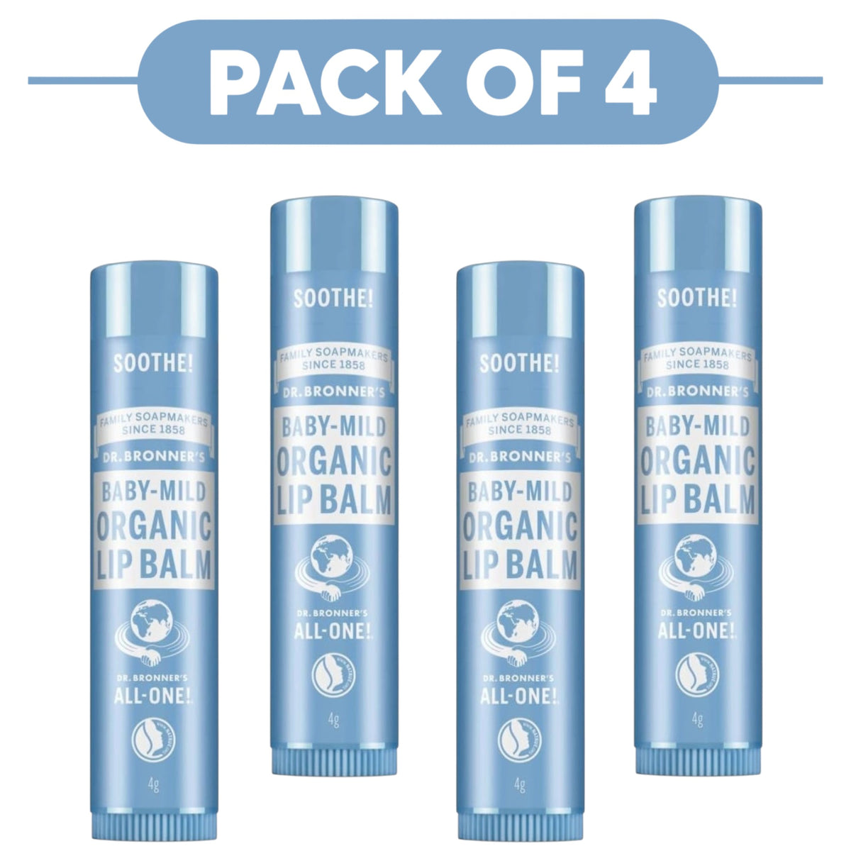 Dr. Bronner's Baby Mild Organic Lip Balm 4g Pack of 4