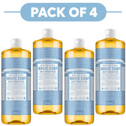 Dr. Bronner's Baby Unscented 18-in-1 Pure-Castile Liquid Soap 945ml Pack of 4