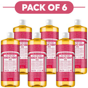 Dr. Bronner's Rose 18-in-1 Pure-Castile Liquid Soap 945ml Pack of 6