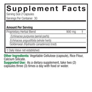 Nature’s Answer Echinacea Goldenseal supplement facts 90 vegetarian capsules back label