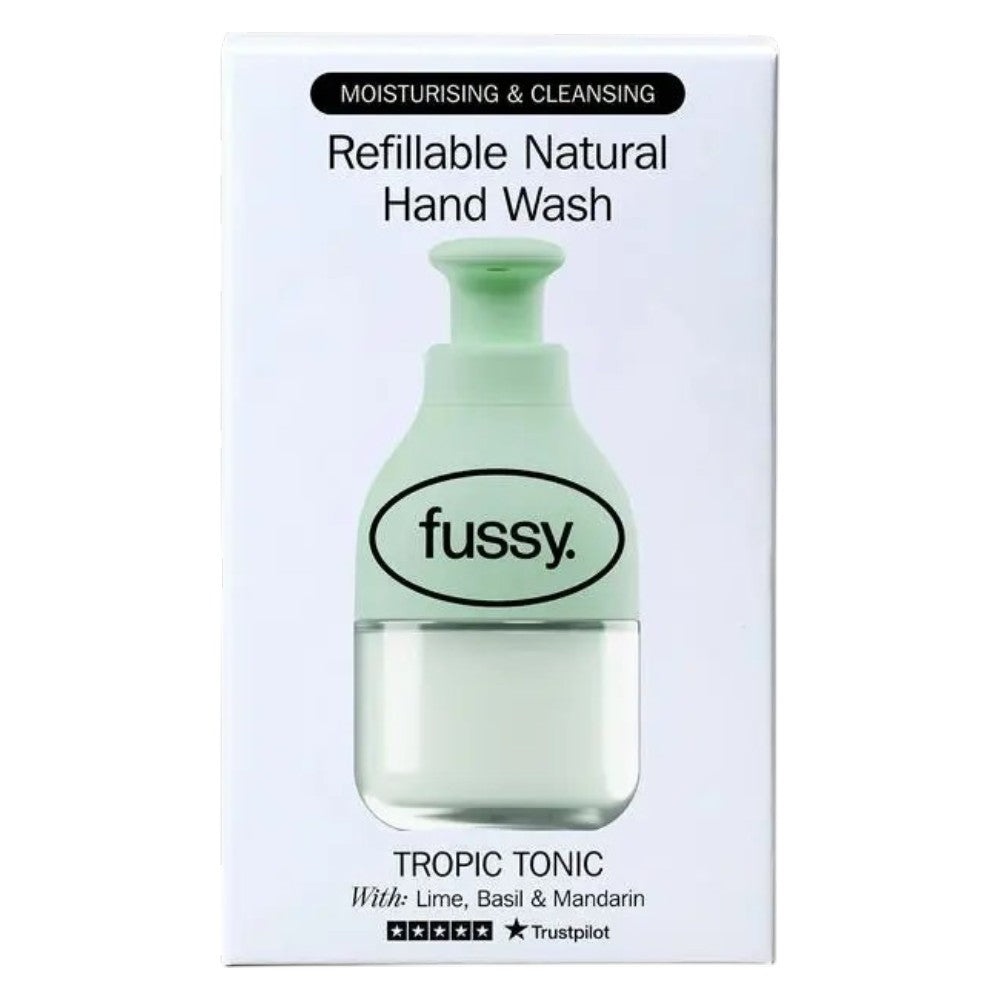 Fussy Refillable Natural Hand Wash Tropic Tonic lime basil mandarin fragrance 240ml bottle and refill front packaging