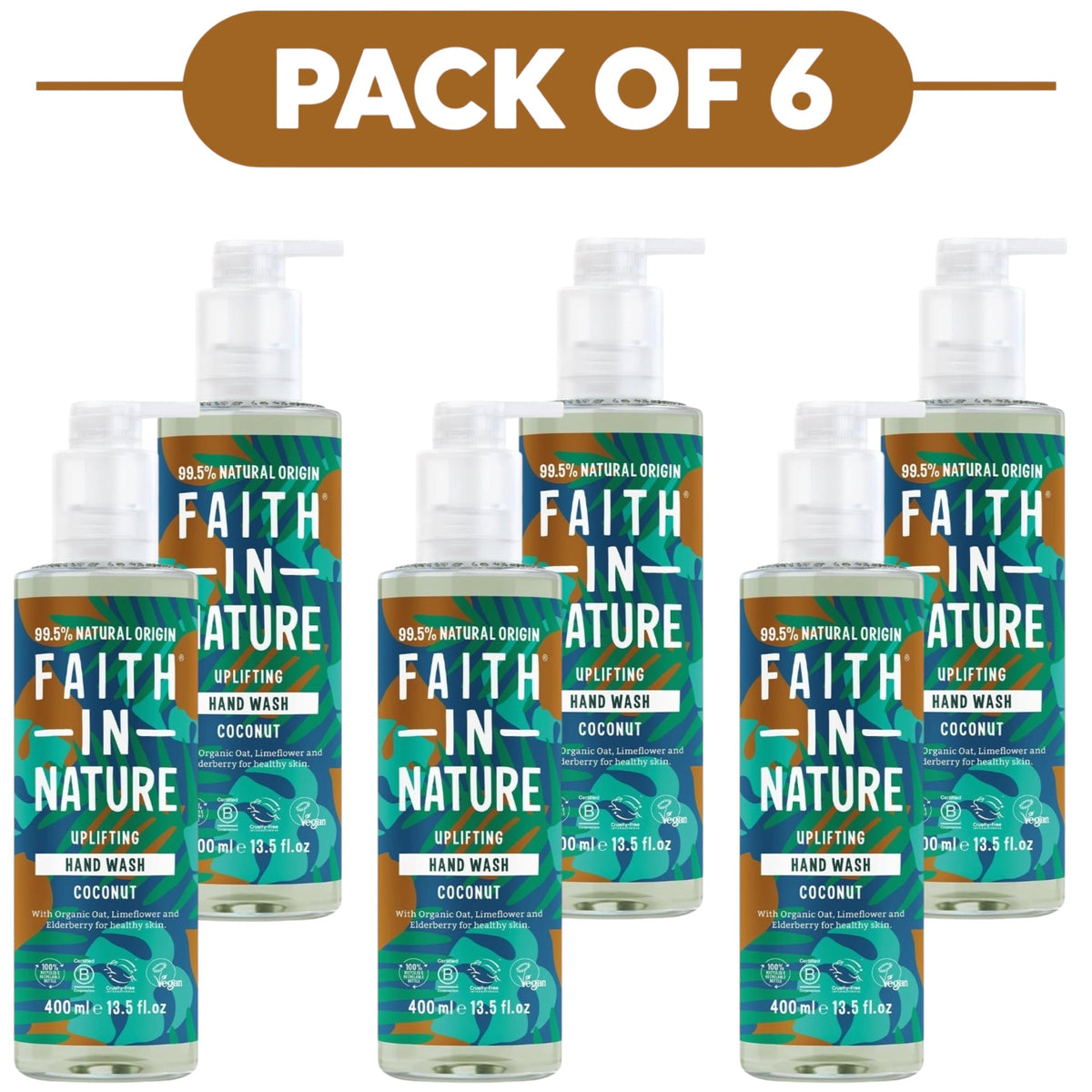 Faith In Nature Coconut Uplifting Hand Wash 400ml Pack of 6