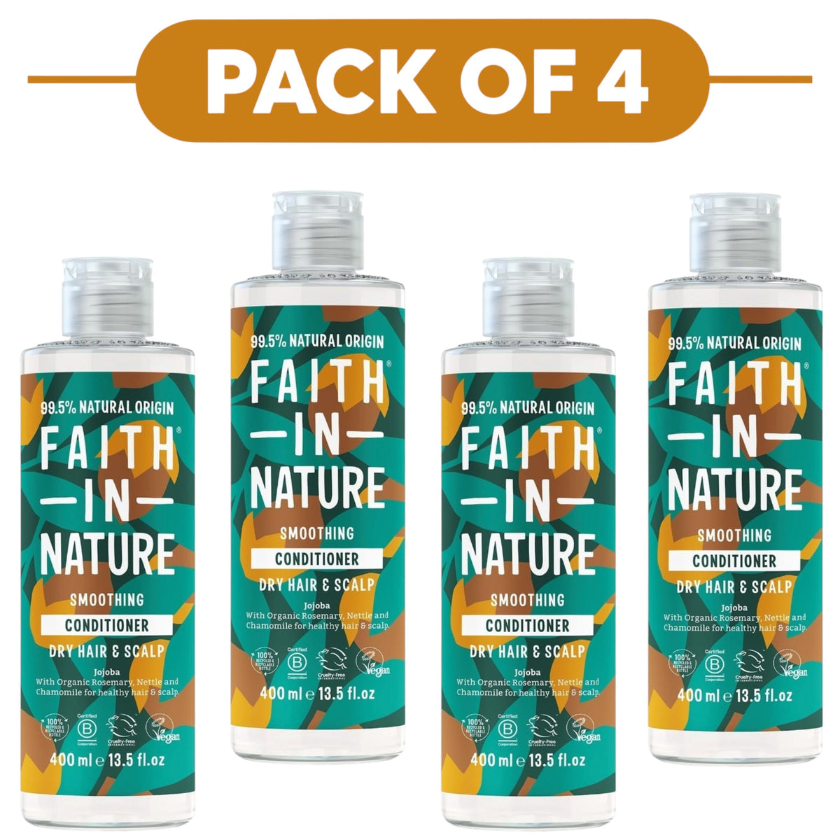 Faith In Nature Jojoba Smoothing Conditioner 400ml Pack of 4
