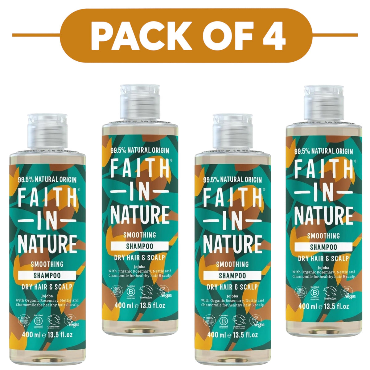 Faith In Nature Jojoba Smoothing Shampoo 400ml Pack of 4