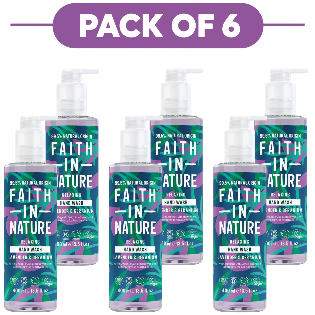 Faith In Nature Lavender & Geranium Relaxing Hand Wash 400ml Pack of 6